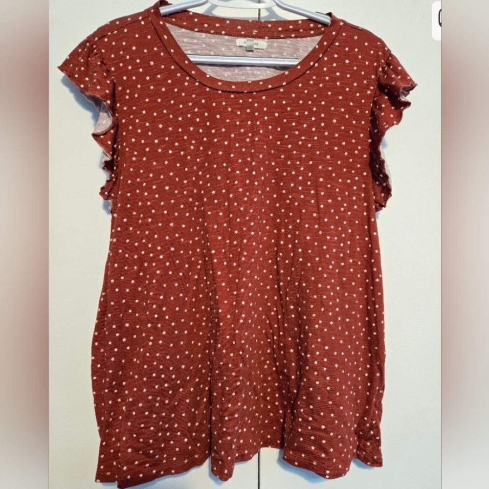 Maurices Rust Polka Dot Ruffle Sleeve Blouse